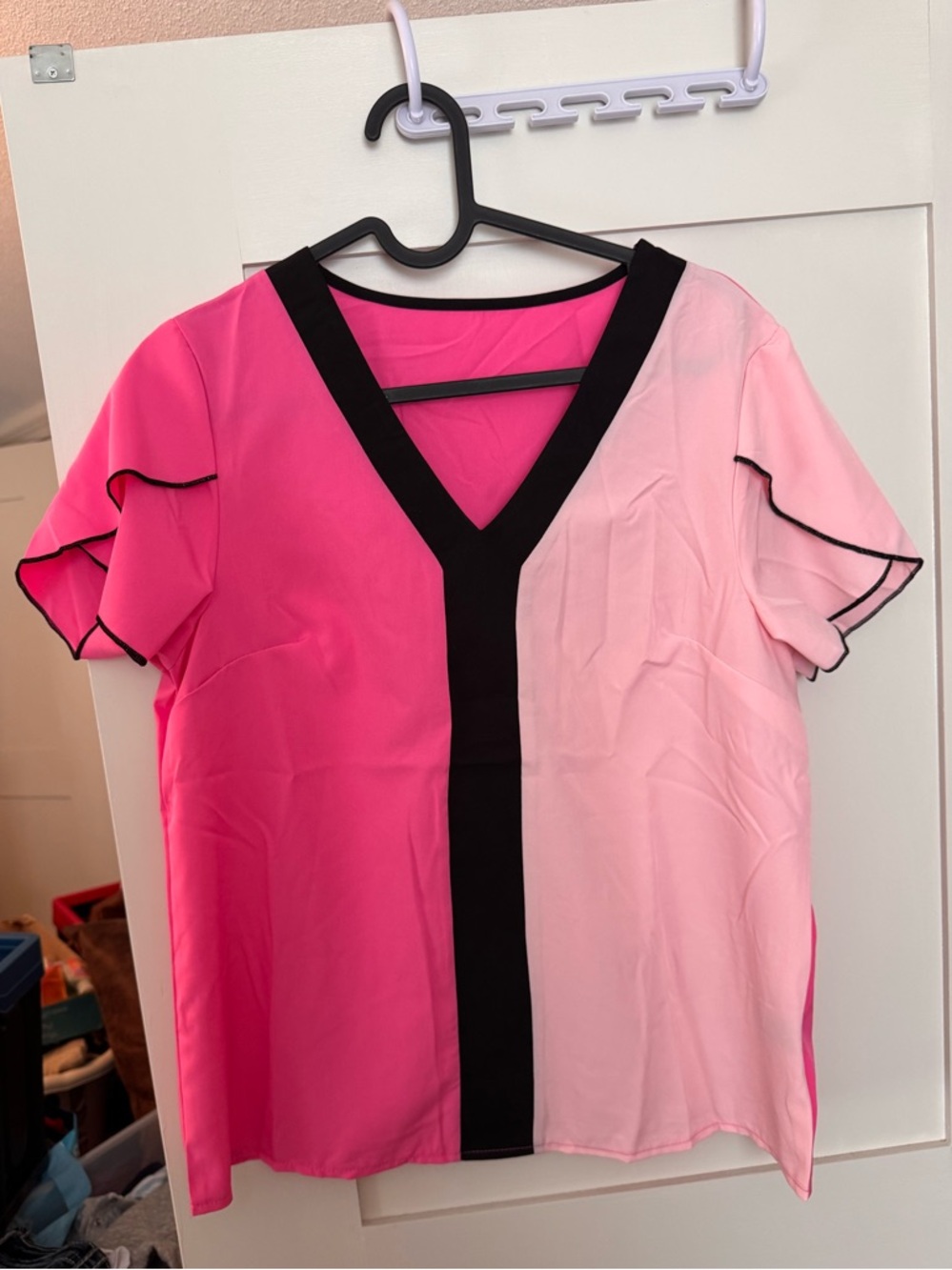 Pink color block blouse size LARGE